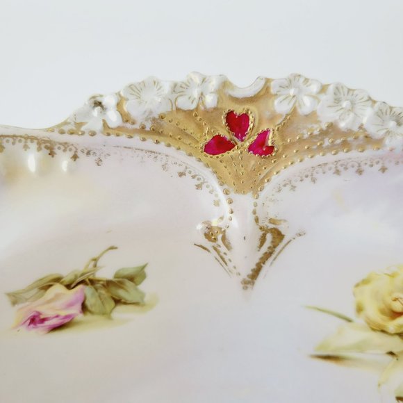 Antique White RS Prussia Floral Bowl Satin Finish Daffodils Fuchsia Hydrangea - Picture 7 of 15